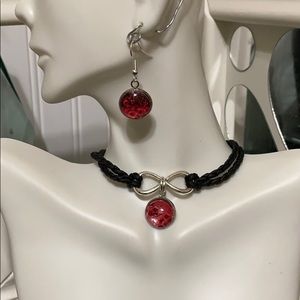 Red Leather Cabochon choker set